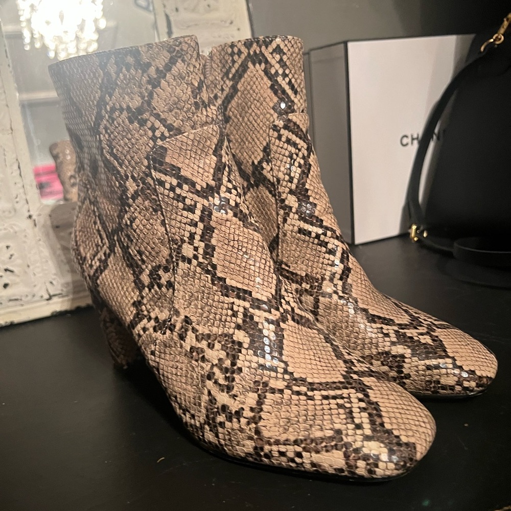 Marc Fisher Beige and Black Patterned Ankle Boots